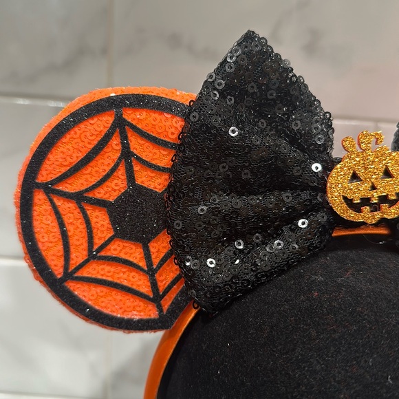 Disney Inspired Halloween Pumpkin Minnie Mouse Sequin Ears Headband NEW - Picture 5 of 11